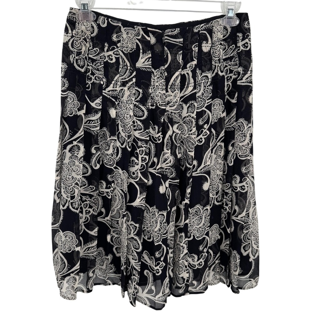 Oscar de la Renta Womens Silk Skirt Black Ivory‎ Floral A-Line Pleated Size 4